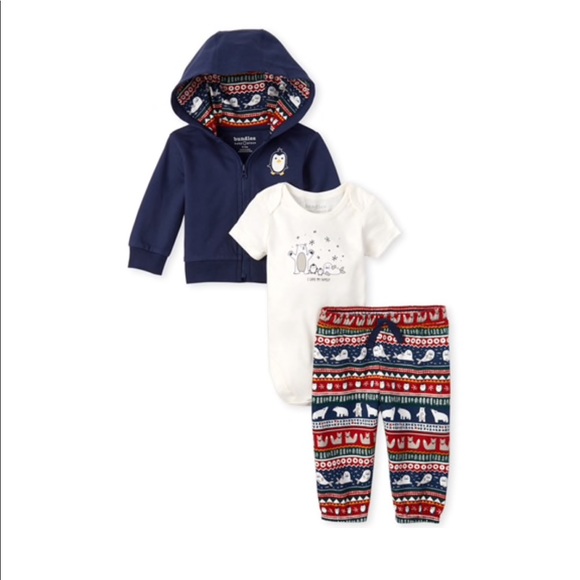 New Baby Polar Bear Family 3-Piece Winter Graphic Playwear Onesie Jacket Pants - Picture 2 of 10